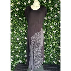 Black Midi Dress with Mixed Monochrome Panel